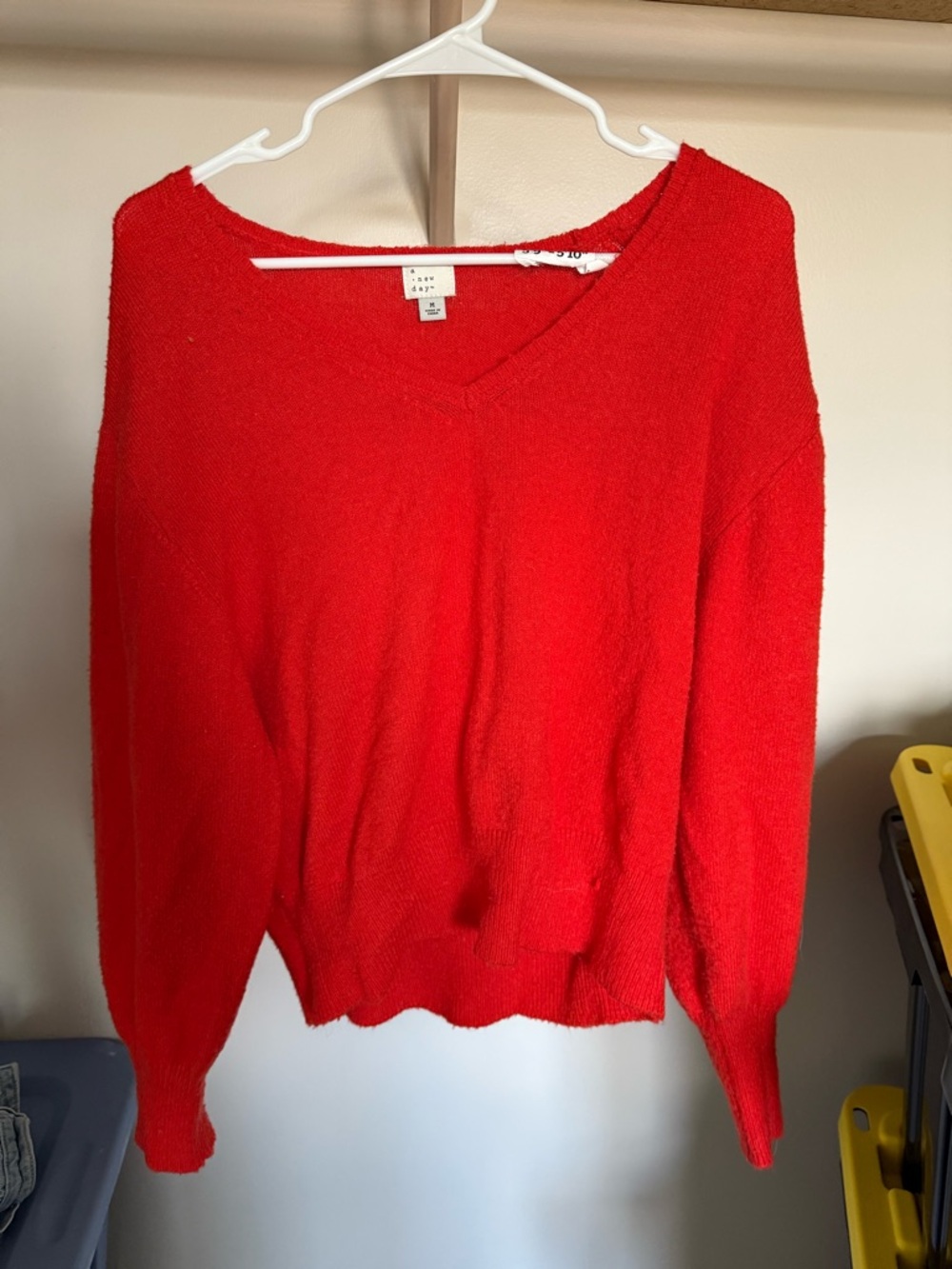 Bright Red V-Neck Knit Sweater for Women